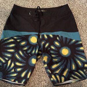 O'Neill Black and Teal Floral Swim Shorts